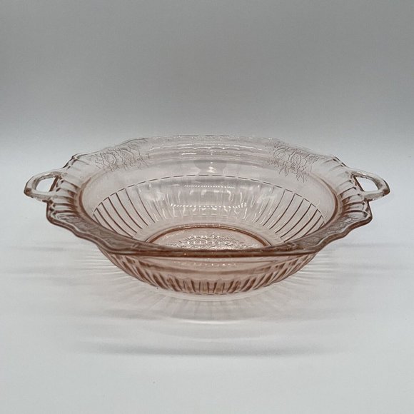 Vintage Mayfair Open Rose Pink Depression Glass 10” Bowl w/ Handles - Picture 4 of 6